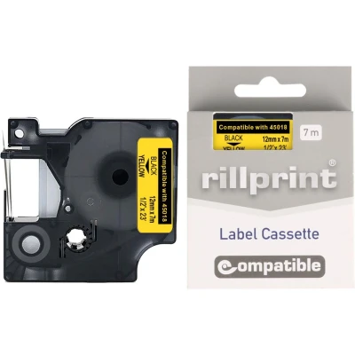 Afbeelding van Rillprint compatible D1 tape voor Dymo 45018, 12 mm, zwart op geel beletteringsysteem