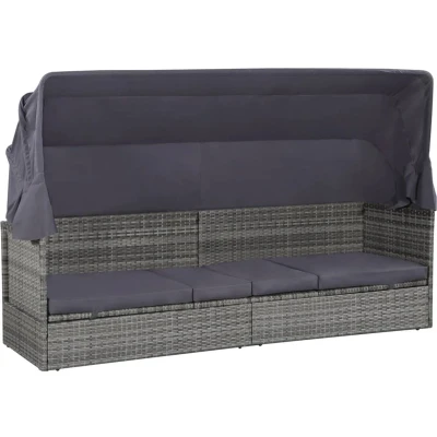 Afbeelding van Tuinbed met luifel 205x62 cm poly rattan grijs