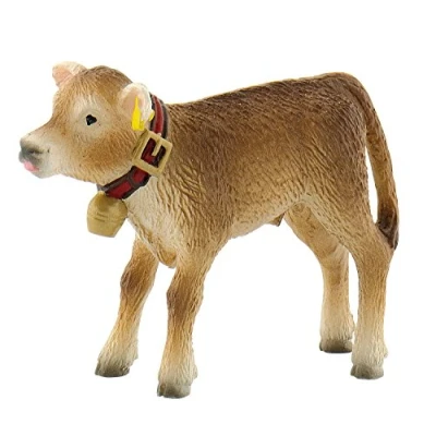 Afbeelding van Bullyland 62754 speelfiguur Alpenkalb met koeienbel, ca. 6,2 cm groot dierenfiguur, detailgetrouw, PVC vrij, ideaal als klein cadeau voor kinderen vanaf 3 jaar