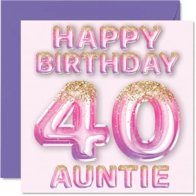 Afbeelding van 40e verjaardagskaart voor tante roze en paarse glitterballonnen gelukkige verjaardagskaarten 40 jarige van neef nichtje, 145 mm x cadeau