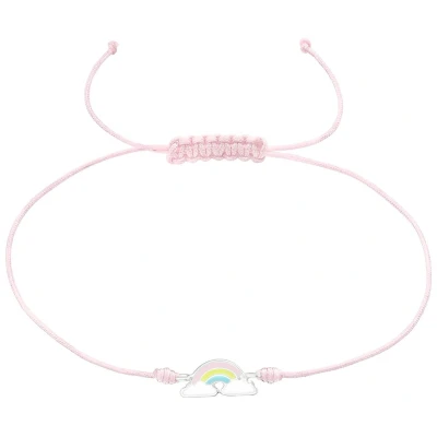 Afbeelding van JoyS Zilveren regenboog bedel armband sterling zilver 925 roze koord