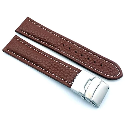 Afbeelding van Sulla Horlogeband echt lederen armband met vouwsluiting van roestvrij staal witte naad, 20 mm