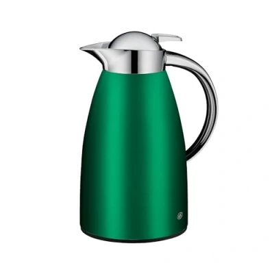 Afbeelding van alfi Signo 1,0 l, satijnen groen, roestvrijstalen thermoskan, hygiënisch inzetstuk van gehard glas, draaisluiting met comfortabele drukknop, ergonomische handgreep, één hand, ideaal als koffiepot,
