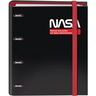 Afbeelding van Dohe Ordner met 4 ringen navulling, 100 vellen, A4, rubberen sluiting, gekleurde tabbladen, documentenvak, papier 90 g/m², compressor, schoolmateriaal NASA Black zwart