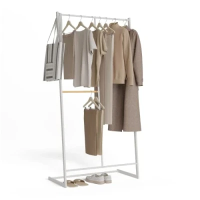 Afbeelding van Newlux Hangy One 15 kg zware kledingstang met dubbele hoogte, hoge stabiliteit, eenvoudige montage, krasbestendige bodem, 80 x 40 160 cm, wit