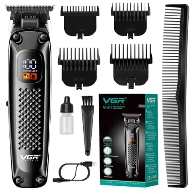 Afbeelding van VGR 972 tondeuse, professionele led display, snoer en koord, barbier trimmer voor mannen, oplaadbare elektrische tondeuseset grooming kit