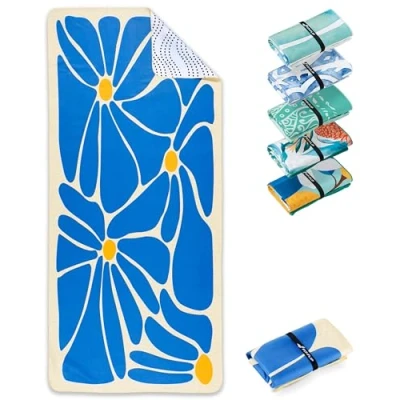 Afbeelding van Fit Flip Stranddeken XXL Microvezel strandhanddoek groot handdoek licht en sneldrogend 100% gerecyclede badhanddoek Groovy Flowers 160cmx90cm