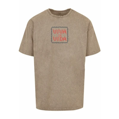 Afbeelding van Merchcode Frida Kahlo Pixels VIVA LA VIDA ACID Washed Heavy Oversize TEE Tshirt print, Heren, Maat: XS, Darkkhaki