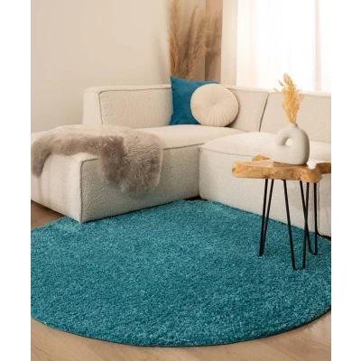 Afbeelding van Hoogpolig Vloerkleed Shaggy Trend Effen Rond Turquoise 240 Cm