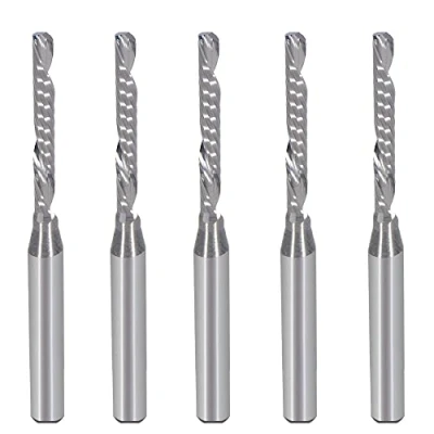 Afbeelding van 1/8 Inch Down Cut Single Fluit (O Flute) Spiraalvormige Mill CNC Router Bits, met 0,08 (2mm) Snijlengte voor Acryl PVC MDF Hout Pack van 5