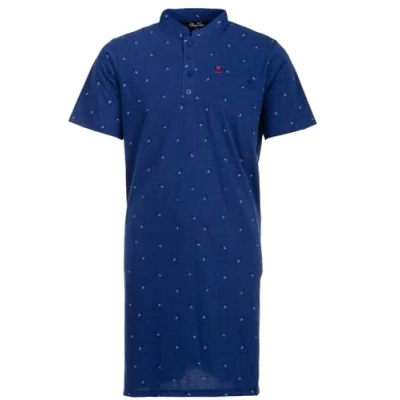Afbeelding van Henry Terre Nachthemd heren korte mouwen rasterlijnen borstzak knoopsluiting maat M 3XL, blauw, XL