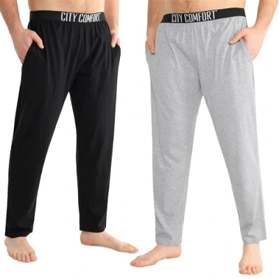 Afbeelding van CityComfort Pyjama broek voor heren, jersey loungebroek met zakken, verpakking van 2 stuks, Zwart/Grijs, 3XL