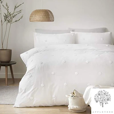 Afbeelding van Appletree Witte Polka Dots Dekbedovertrek Sets Kingsize Beddengoed (230 x 220cm) Wit met 2x Kussenslopen Spots/Dots Super Zacht 100% Katoen
