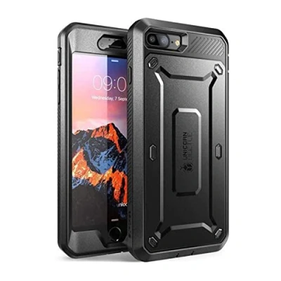 Afbeelding van SUPCASE Hoes voor iPhone 8 Plus Case 7 telefoonhoes 360 graden beschermhoes robuuste cover Euti [Unicorn Beetle PRO] met geïntegreerde displaybescherming en riemclip, zwart 5,5 inch