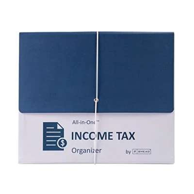 Afbeelding van Smead Alles in een organisator van de inkomstenbelasting, 12 zakken, klep en koordsluiting, letterformaat, marineblauw/wit (70660)
