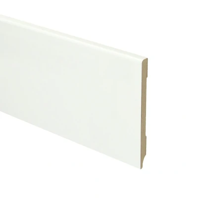 Afbeelding van Sfeerplinten MDF Moderne Plint 120x12mm Voorgelakt RAL 9016 Wit Per 5 stuks Lengte 2.4m Voordelig plinten kopen Eenvoudige installatie met montagekit of spijkers