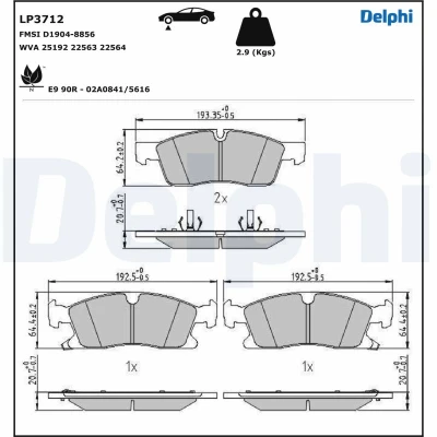 Afbeelding van DELPHI LP3712 Remblokkenset Met akoestische slijtagewaarschuwing anti kreukplaat Zonder toebehoren JEEP: GRAND CHEROKEE 4