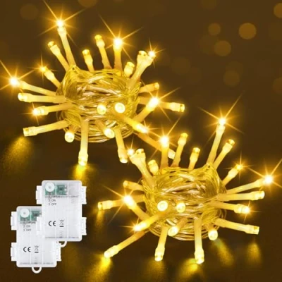 Afbeelding van Bowfar Lichtsnoer voor buiten, 2 m, 20 leds, warmwit, met 6 uur timer, IP65 waterdicht, binnen, kamer, feest, Kerstmis, outdoor, stuks, doorzichtige kabel