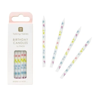 Afbeelding van 16 x bloemen mooie pastel verjaardagstaart kaarsen met kleine ideale paastafel decoratie lente zomer viering plasticvrije verpakking ontworpen door Talking Tables UK