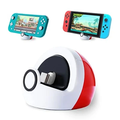Afbeelding van Antank Klein oplaadstation compatibel met Nintendo Switch en Lite, geen projectie oplaadstandaard, mini draagbaar dockingstation, gemakkelijk voor reizen, wit rood