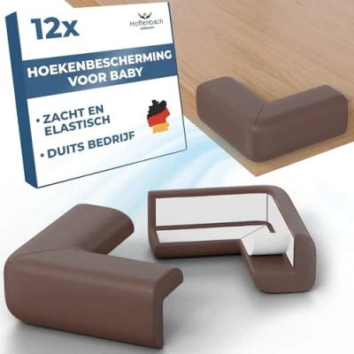 Afbeelding van Hoffenbach Hoekbescherming voor baby&#039;s, kinderbeveiliging tafel, zelfklevend, stootbescherming baby en kind, in wit/zwart/bruin (Bruin, 12 st.)