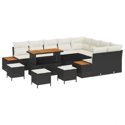 Afbeelding van vidaXL 13 delige tuinsofa set met kussens zwart poly rattan acacia