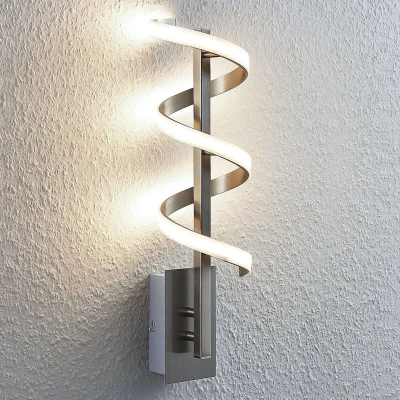 Afbeelding van Lindby LED wandlamp 1licht metaal, kunststof H: 42 cm gesatineerd nikkel, zilvergrijs, wit Inclusief lichtbron