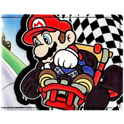 Afbeelding van Kart Racing Geruite Vlag Mario &amp; Alle Karakters Portemonnee/Beurs Bi Fold ID Kaarthouder, Meerkleurig