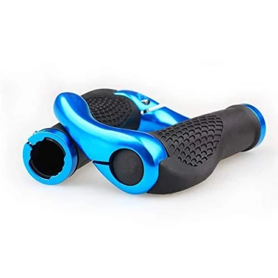 Afbeelding van VOANZO Fietsstuurgrepen, ergonomisch ontwerp Rubberen MTB Mountainbike handgrepen met stuuruiteinden Hoorns, comfortabele beschermer (zwart + blauw)