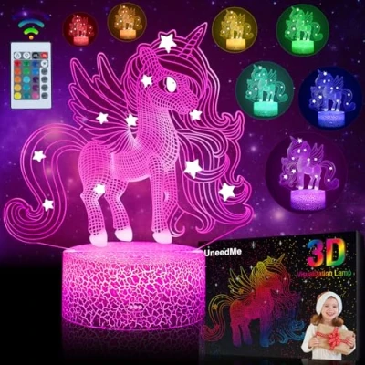 Afbeelding van eenhoorn nachtlicht voor kinderen, giften meisjes speelgoed kinderen leeftijd 3 4 5 6 7 8 9 + jaar oud, 3D licht lamp 16 kleuren veranderen met Touch Switch afstandsbediening verjaardag Gifts Ideeën