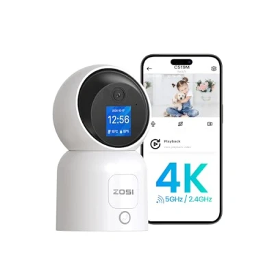 Afbeelding van ZOSI 4K WLAN Bewakingscamera met 1,44&quot; Monitor, 8MP 360 Draaibare Binnencamera, 2 Weg Videogesprek, 2,4/5Ghz WiFi, AI Persoonsdetectie, C519M