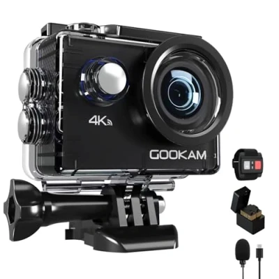 Afbeelding van GOOKAM Sportcamera 4 K 30 fps wifi waterdichte camera 40 m met 170 graden groothoek externe microfoon 2,4 G afstandsbediening EIS 2 accu&#039;s x 1050 mAh en accessoireset GO