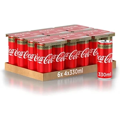 Afbeelding van Coca Cola Senza, Caffeina, blikjes, koolzuurhoudende drank, 330 ml, koks, zonder cafeïne, softdrinken, koffievrij
