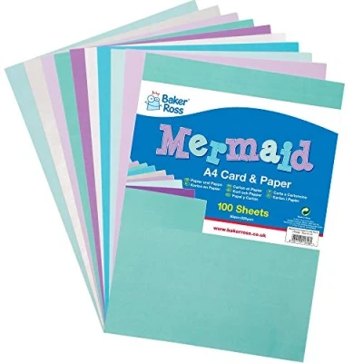 Afbeelding van Baker Ross AX996 Zeemeermin A4 Papier &amp; Karton pakket van 100, gekleurde benodigdheden voor knutselactiviteiten kinderen