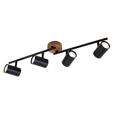 Afbeelding van Briloner Leuchten WOOD &amp; STYLE plafondlamp spots draaibaar 4 lichts GU10 Hout en Metaal Zwart