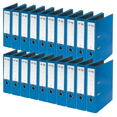 Afbeelding van Von Leitz Ordner A4, verpakking van 20 stuks, karton met kunststof omslag, 80 mm rugbreedte, Leitz, voor 600 vellen, blauwe engel &amp; FSC gecertificeerd, school, studie en thuis, blauw,