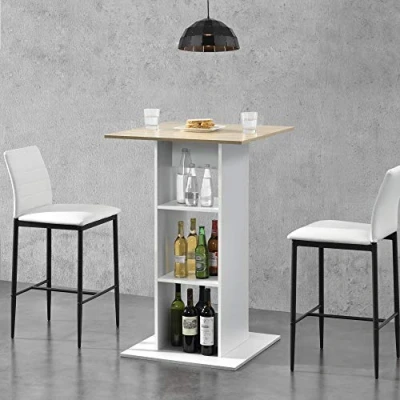 Afbeelding van Bartafel Visby met 3 planken 70x70x110 cm wit en eiken