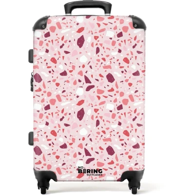 Afbeelding van NoBoringSuitcases.com Grote koffer Terrazzo patroon roze Kinderkoffer geschikt voor jongen en meisjes Reiskoffer met 4 wielen Trolley op wieltjes Rolkoffer groot kinderen 72 liter Ruimbagage valies 20kg