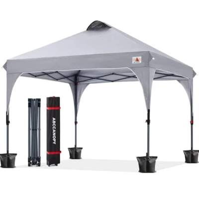 Afbeelding van ABCCANOPY Pop up partytent, commercieel paviljoen met roltas, 4 gewichtszakken, haringen en touwen (3 x 3 m, grijs)