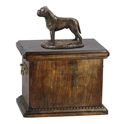 Afbeelding van Art Dog Custom Sitting Statue Memorial Urn Handgemaakt Koudgegoten Brons op Berkenbasis Stevige en Stijlvolle voor Hondenas 29x21x38cm Bullmastiff
