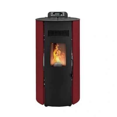 Afbeelding van STUFE A PELLET ITALIA Boston 9 kW ventilatorkachel, efficiëntie 91%, 80 m², autonomie, 21 uur programmeerbaar, 5 snelheden en vermogen, rood