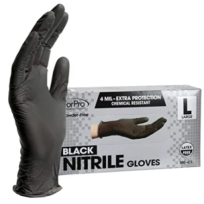 Afbeelding van ForPro Nitrilhandschoenen, wegwerphandschoenen, chemisch bestendig, poedervrij, latexvrij, niet steriel, voedselveilig, 4 ml, zwart, groot, 100 stuks
