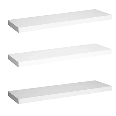 Afbeelding van WOLTU 3 Stucks wandplank, zwevende plank, boekenplank, planken voor decoratie, wandplanken van MDF hout, set hangplanken, wit, 100 x 23 3,8 cm RG9317ws