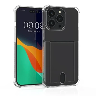 Afbeelding van kwmobile Hoesje Backcover met vakje voor pasjes, geld of foto&#039;s Siliconen zachte smartphone cover geschikt Apple iPhone 14 Pro Max In transparant