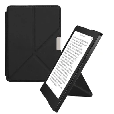 Afbeelding van kwmobile e reader hoesje compatibel Met Kobo Aura Edition 2 hoes standaard Ereader cover van kunstleer In zwart