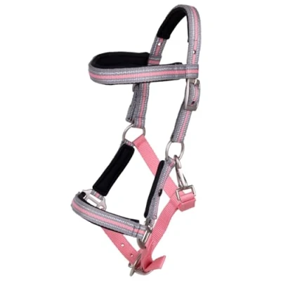Afbeelding van QHP Halster veulen Flore met frontriem maat V3 flamingo pink