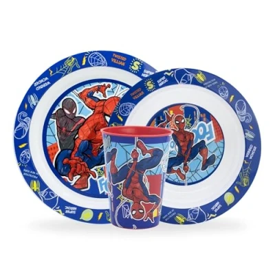 Afbeelding van Sorrisini Herbruikbaar servies, Ontbijtset voor kinderen, Kinderservies plastic, kinderserviesset, baby serviesset, kinderbestek, kinderserviesset inclusief kinderborden, BPA Free Spiderman