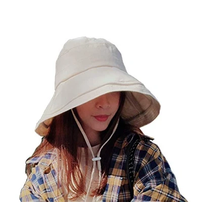 Afbeelding van Makfort Zonnehoed voor dames, zachte, opvouwbare vissershoed van katoen, brede rand, beschermt tegen de zon/UV stralen, geschikt als zomerhoed, tuin en strand, C beige, One Size