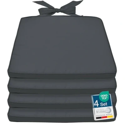 Afbeelding van Beautissu Pia Set van 4 Stoelkussen Buiten 45x40 cm Grijs Zitkussen met Lint