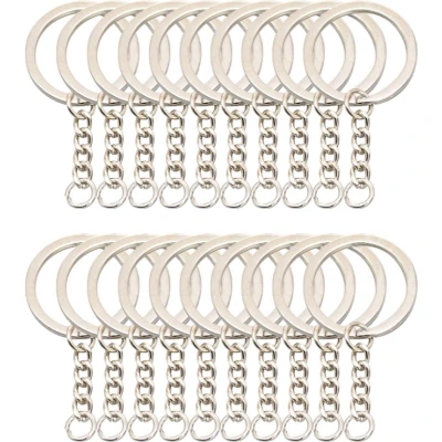 Afbeelding van Sleutelringen met Ketting 30 RVS Sleutelhanger Ringen Splitringen 25 mm Stuks Zilver kleurig